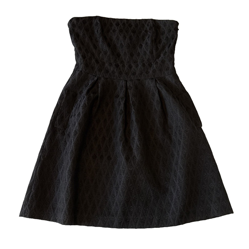Halogen Strapless Fit & Flare Black‎ Jacquard Dress Pockets 8 Little Black Dress